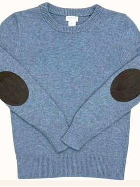 COS Blue Crewneck Sweater with black leather Elbow Patches